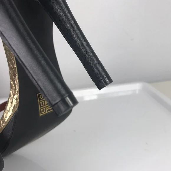 NWOB Shoes of Prey Stiletto Platform Heel Open Toe Ankle Strap Leather Black 10 - Picture 9 of 14